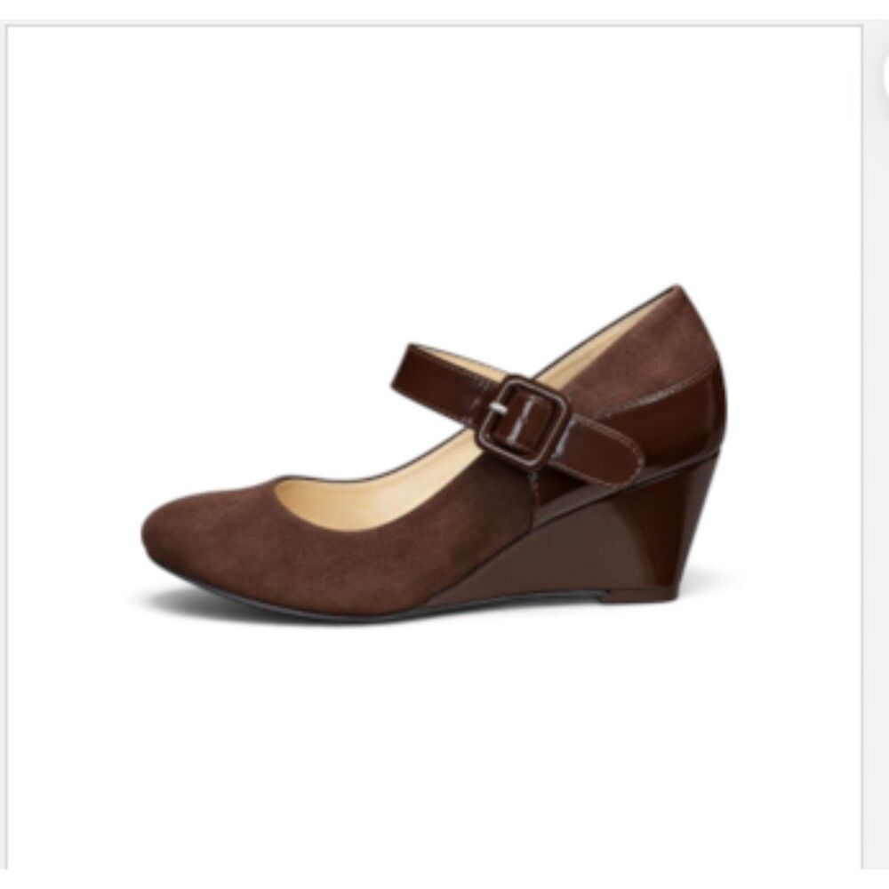 Pierre Dumas Suede Patent Mary Jane Wedge Pumps Size 8.5 M Retro Heels